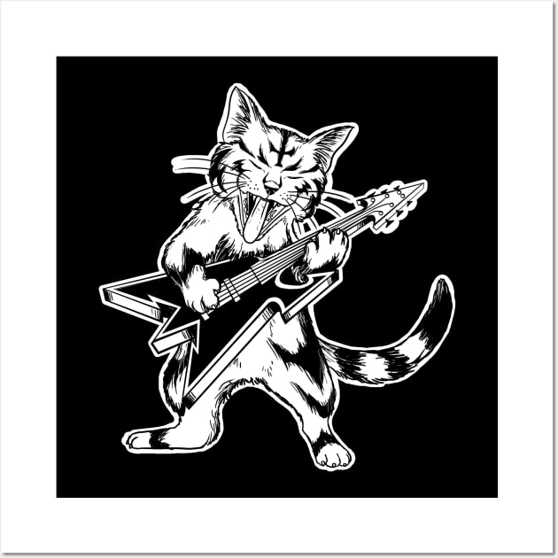 Cute Guitar Cat Metal - Goth and Cat Lover Wall Art by Juandamurai